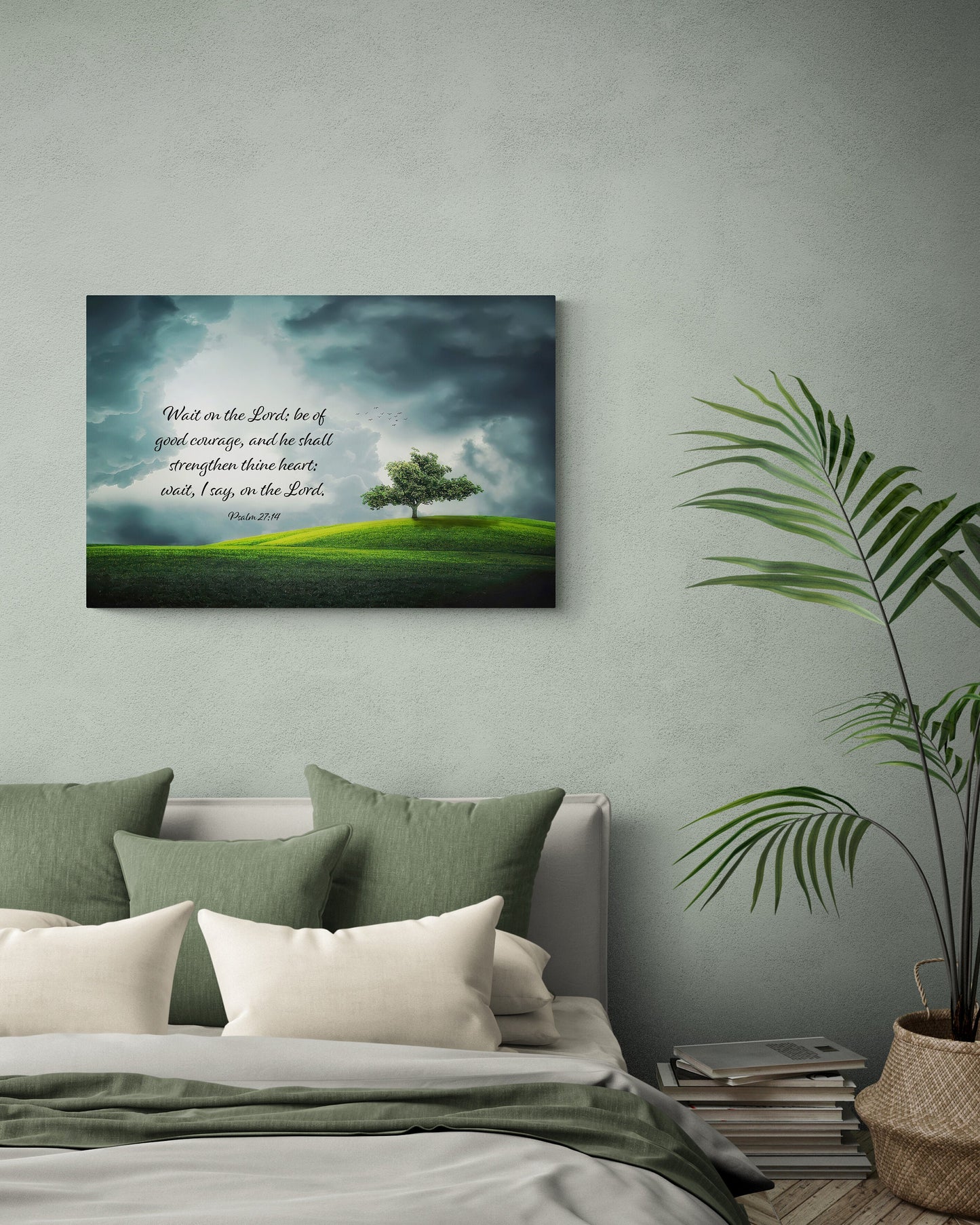 Psalm 27:14 Scripture Canvas, Inspirational Wall Art Prints-Expressions of Faith-Ideal Religious Wall Decor for Home, Living Room,Bedroom