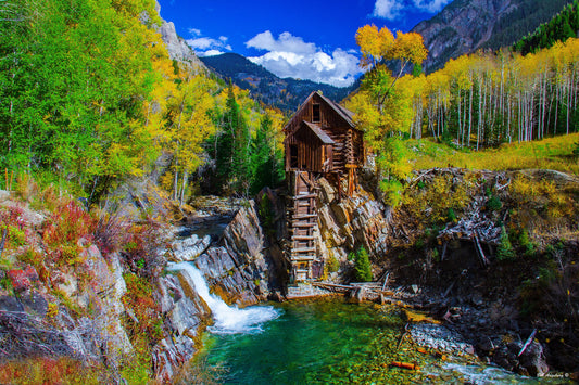 Crystal Mill landscape, fall colors, Aspen Colorado, autumn canvas, mountains, mill, Colorado canvas, autumn colors, autumn decor