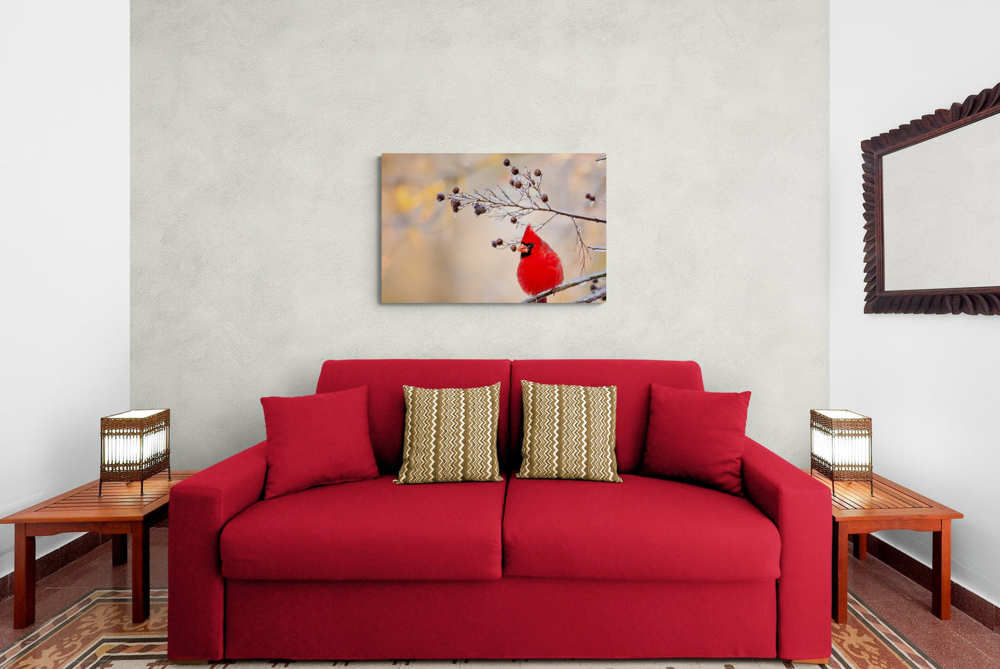 Red Cardinal Canvas Wall Art Prints,  Texas Birds, Redbird Photo Canvas, Wall Decor Ideal for Home, Living Room, Bedroom and Kitchen