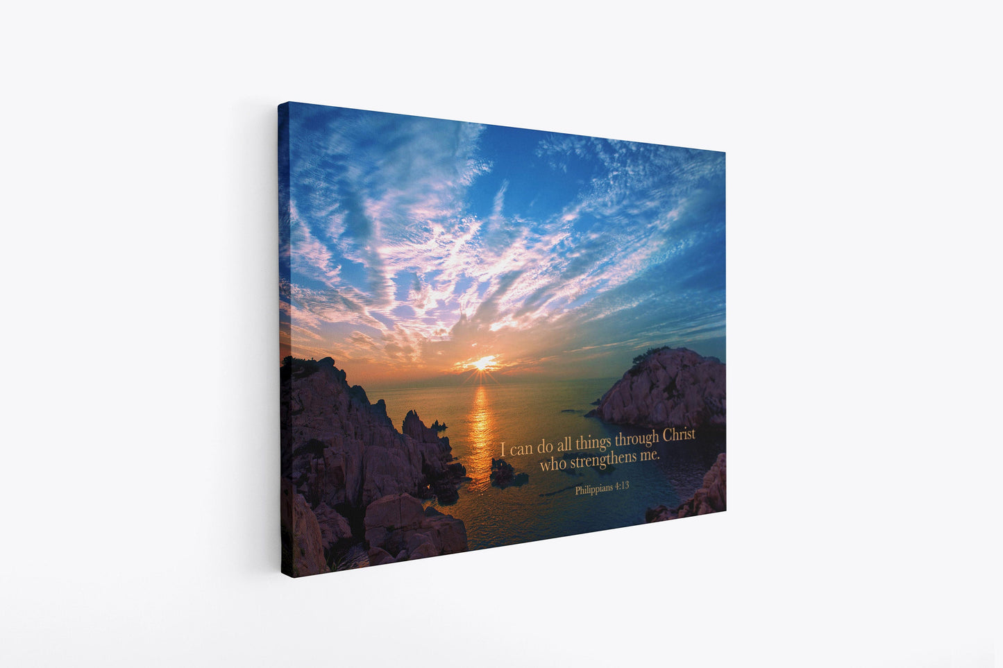 Philippians 4:13, Ocean Sunset, Christ Strengthens Me, Inspirational Canvas Wall Art Prints, Scripture Landscape,  Christian Wall Decor