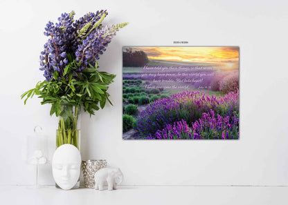 John 16:33, Inspirational Canvas Wall Art Prints, Lavender Fields, Christian Religious Decor for Home, Living Room, Bedroom,Kitchen, Office