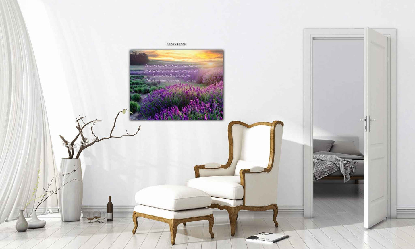 John 16:33, Inspirational Canvas Wall Art Prints, Lavender Fields, Christian Religious Decor for Home, Living Room, Bedroom,Kitchen, Office