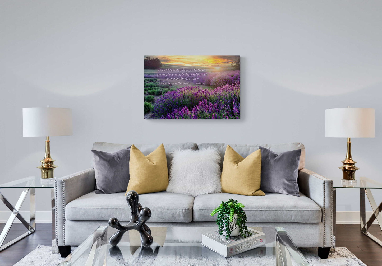 John 16:33, Inspirational Canvas Wall Art Prints, Lavender Fields, Christian Religious Decor for Home, Living Room, Bedroom,Kitchen, Office