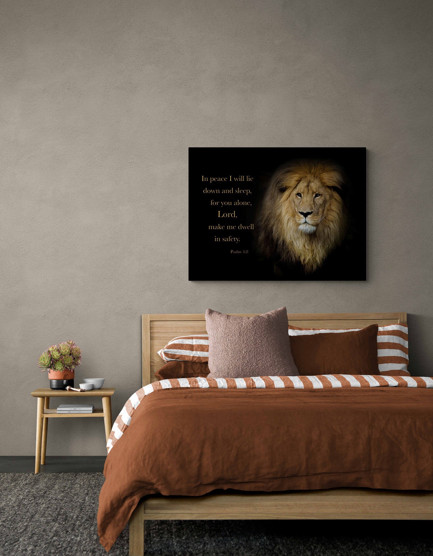 Psalm 4:8 Bible Verse Canvas, Scripture Art Pictures, Inspirational Wall Prints, Christian Scripture Decor Home, Bedroom, Lord Keeps Me Safe