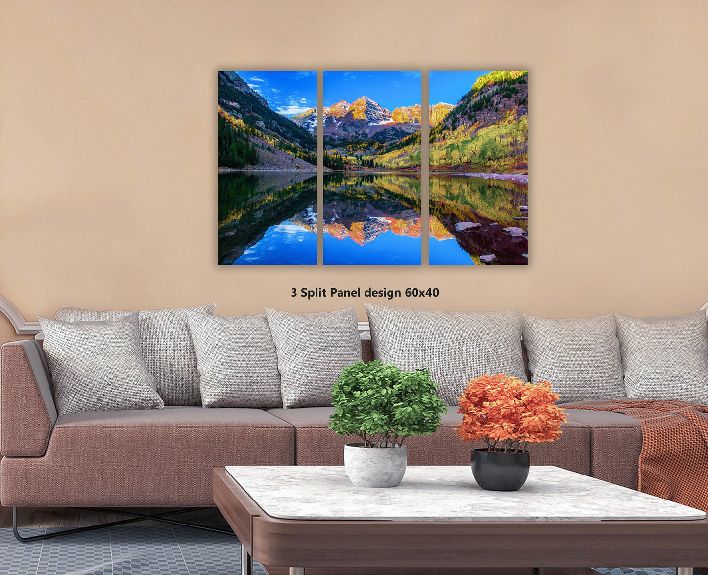 Maroon Bells autumn landscape picture, Aspen Colorado, Colorado wall art, national park, triptych, aspen trees, mountain lake