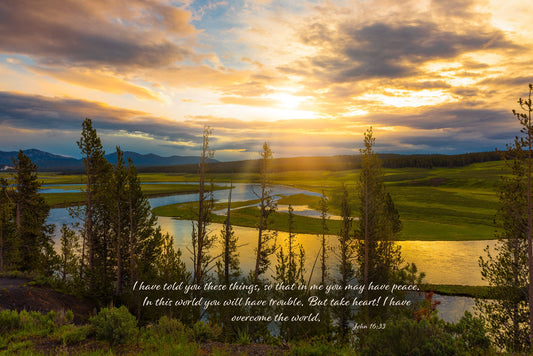 John 16:33 Christian Inspirational Wall Art, Scripture Wall Canvas, Fear Not, Yellowstone Sunrise Photography, Customization, Hayden Valley