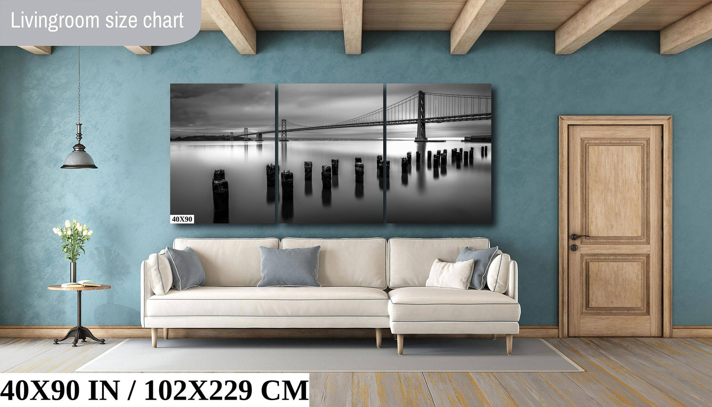 Bay Bridge San Francisco Black and White Photography Wall Decor for Home or Office