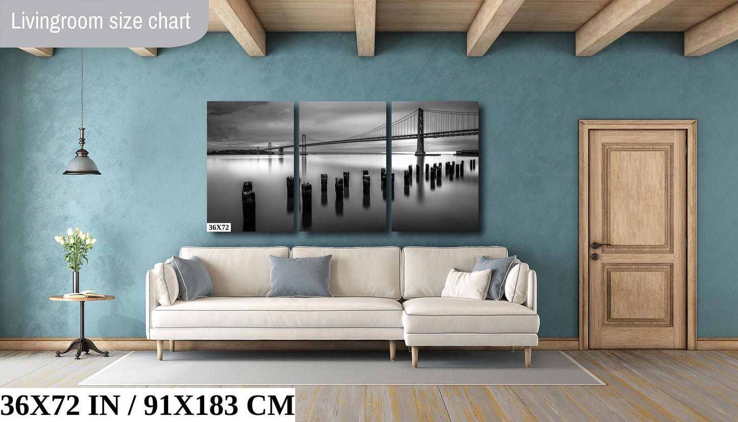 Bay Bridge San Francisco Black and White Photography Wall Decor for Home or Office