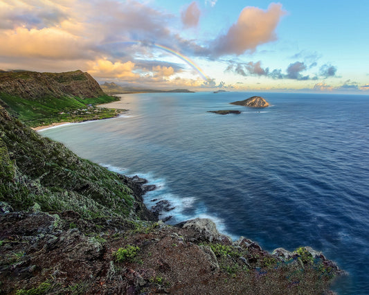 Hawaii Colorful Rainbow and Manana Island aka Rabbit Island in Paradise Pacific Ocean