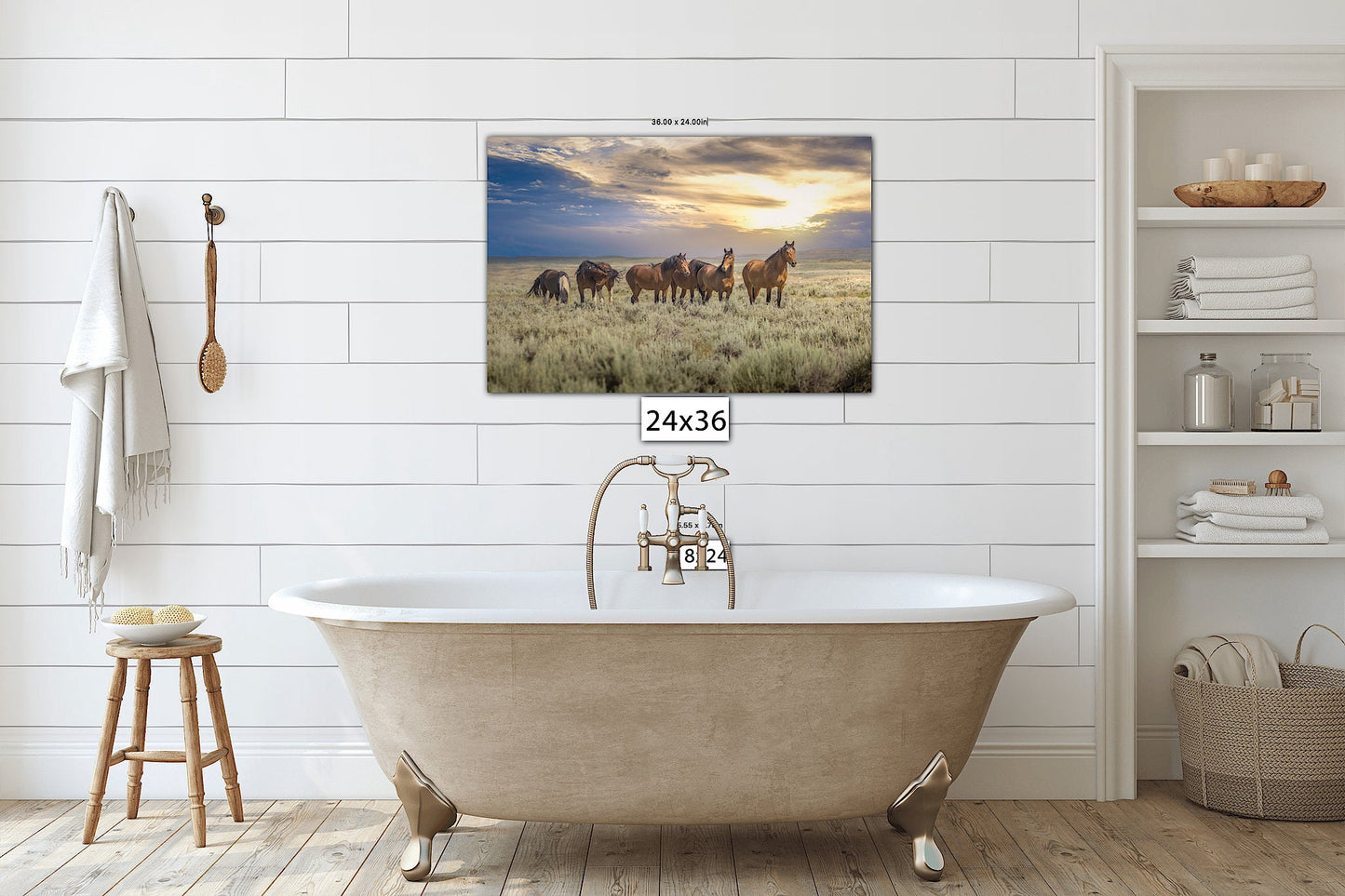 Wyoming Wild Horses Wall Art Print, Wild Mustang Photo, Wildlife Canvas, Cowboy Old West Decor for Home, Living Room, Bedroom Office