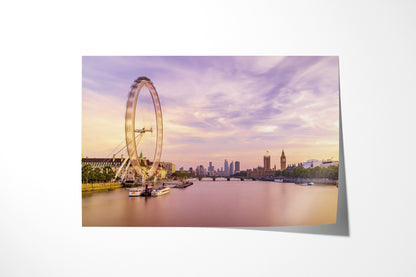 London Eye Parliament Pastel gift for mom pink present sunset/sunrise Canvas Print Wall Art, Ideal for Home and Office Decor