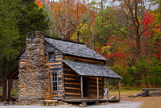 Cades Cove Log Cabin, Smoky Mountain National park, fall colors, Tennessee cabin, Great Smoky mountains log cabin