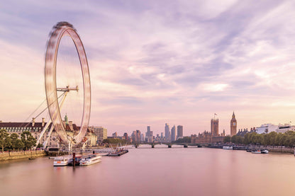 London Eye Parliament Pastel gift for mom pink present sunset/sunrise Canvas Print Wall Art, Ideal for Home and Office Decor