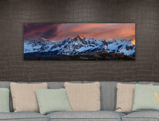 Colorado wall art sunset picture, Telluride art, San Juan mountains canvas, mountain wall art, panoramic print, mountain wall decor, sunset