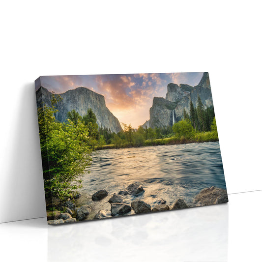 Yosemite Valley View sunrise nature landscape wall art on premium paper, high-quality photograph for home decor